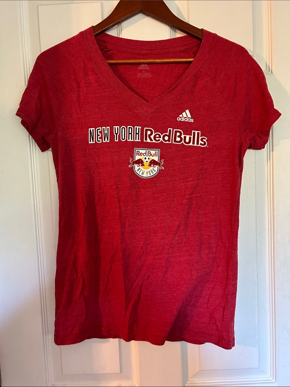 adidas Women's Red New York Red Bulls V‑Neck Tee